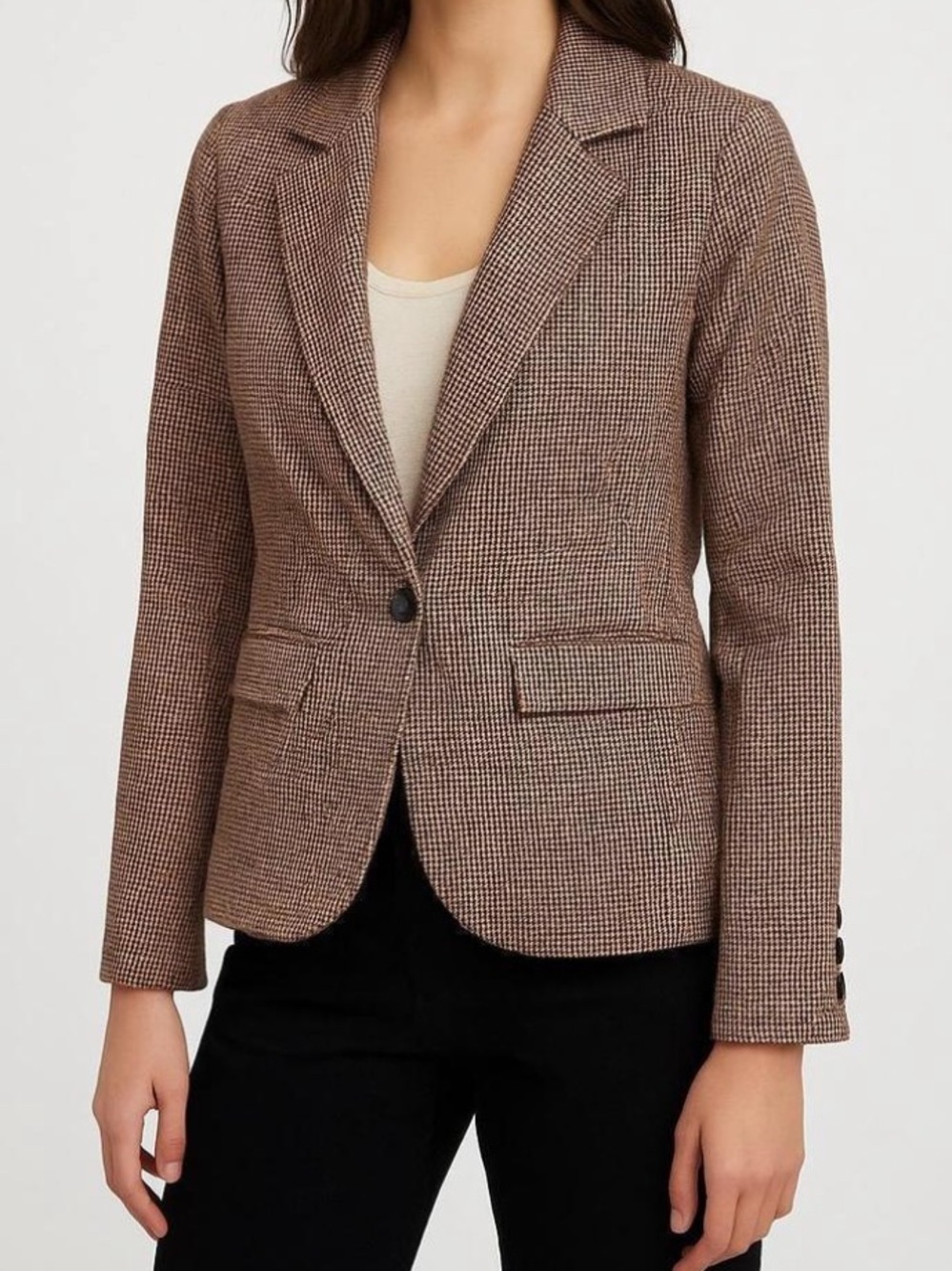 Free People Plaid Blazer in Brown and Black Size Small